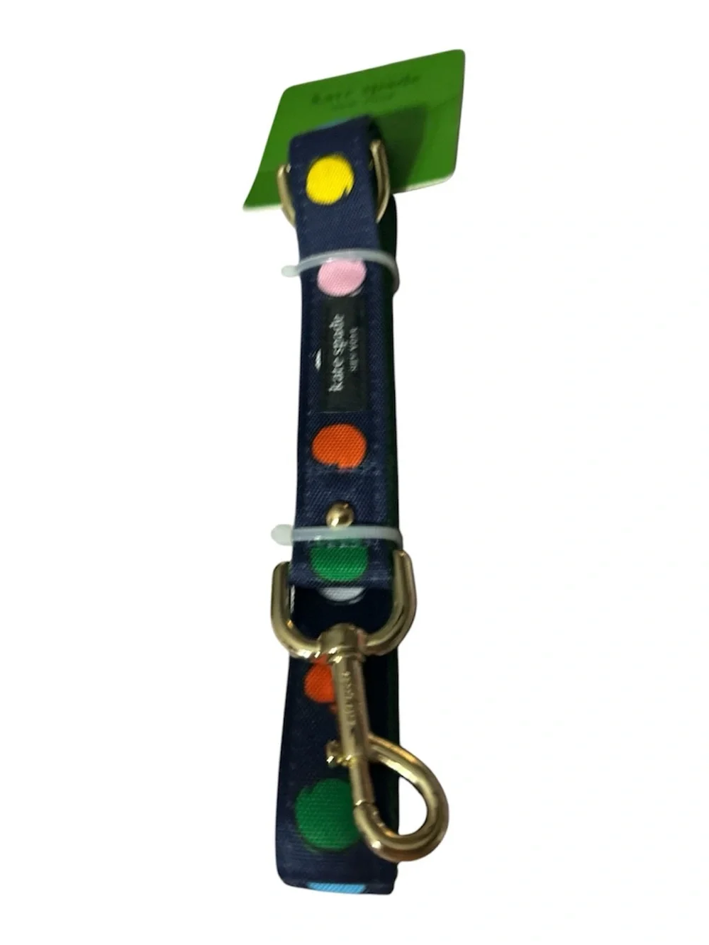 NWT kate spade Navy Polka Dot Dog Leash with Gold Hardware size med up to 90 p